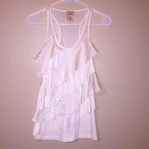 White ruffled blouse.